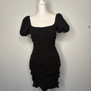 Lulus Ruched Black Mini Dress in Small